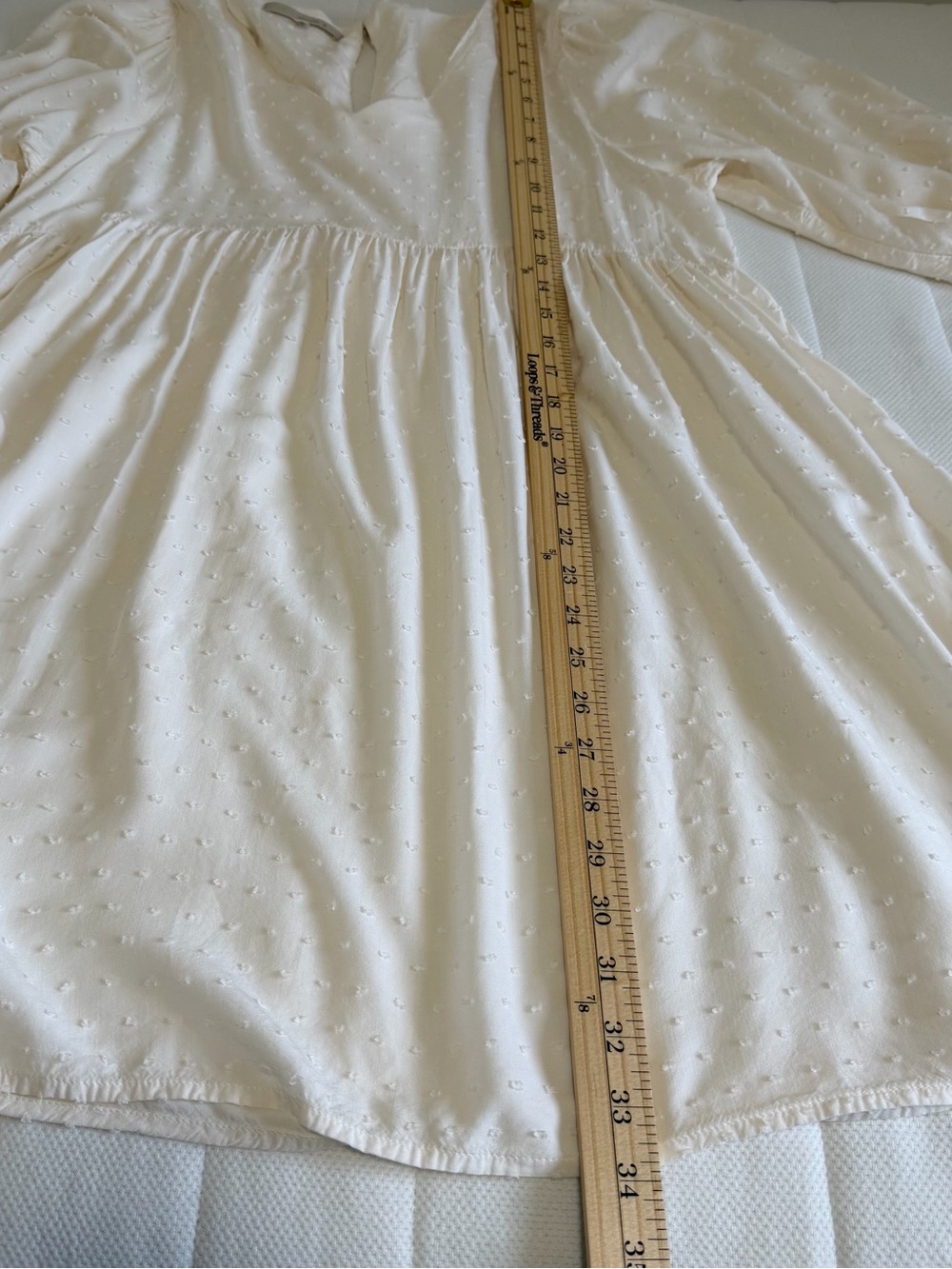 Monk & Lou Cream Swiss Dot Babydoll Dress V-Neck Balloon Sleeve Boho Ivory Small - Picture 8 of 8